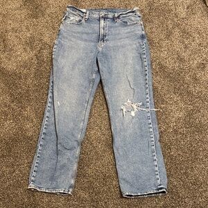 GAP Women's 90s Loose High Rise Straight Leg Jeans Light Blue size 30/10 Ripped